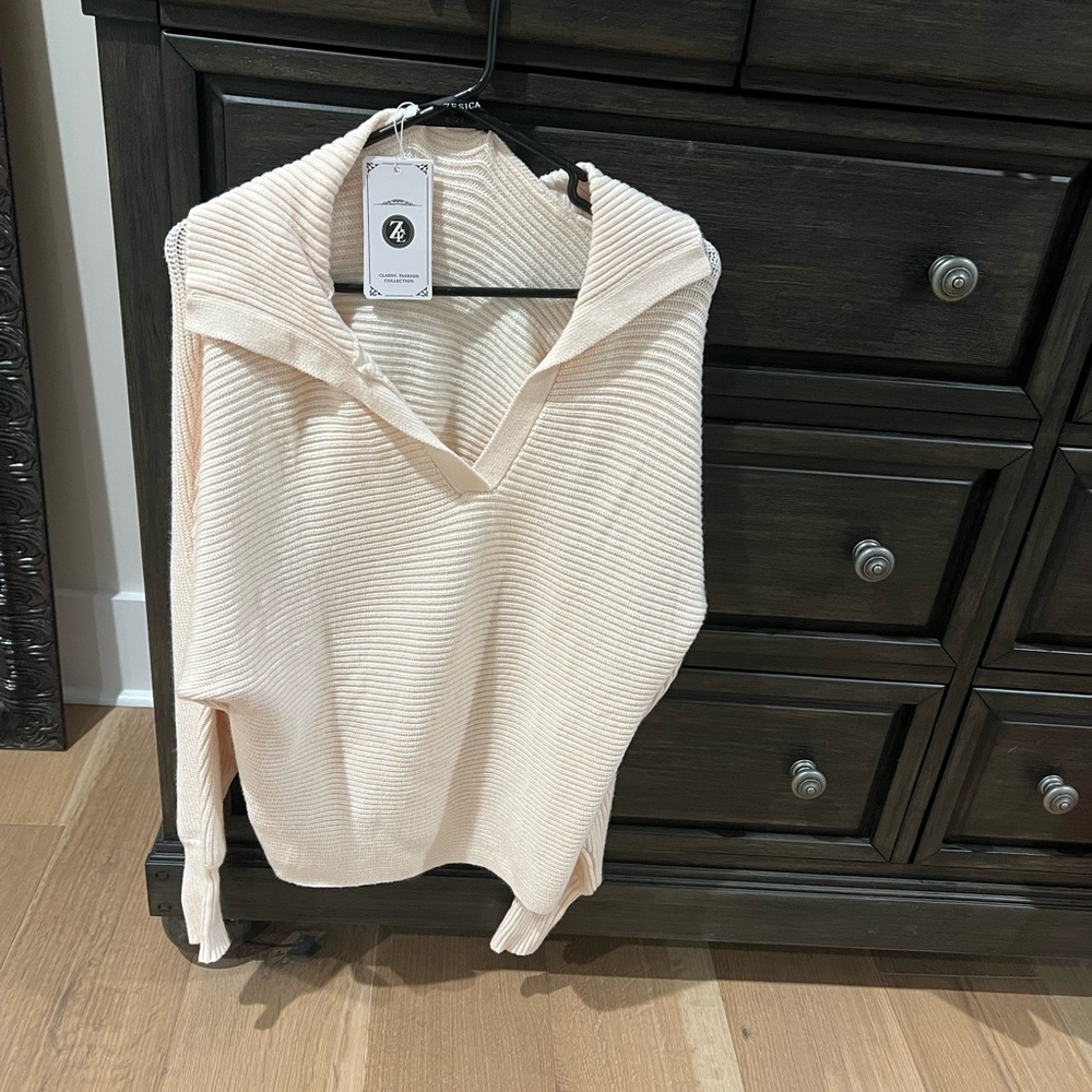 Elegant Cream V-Neck Sweater for Women